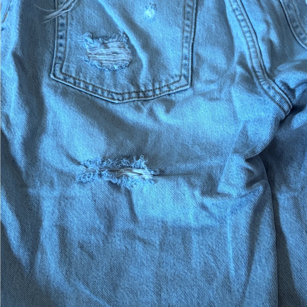 H&M Blue Straight Leg Jeans with Distressed Details